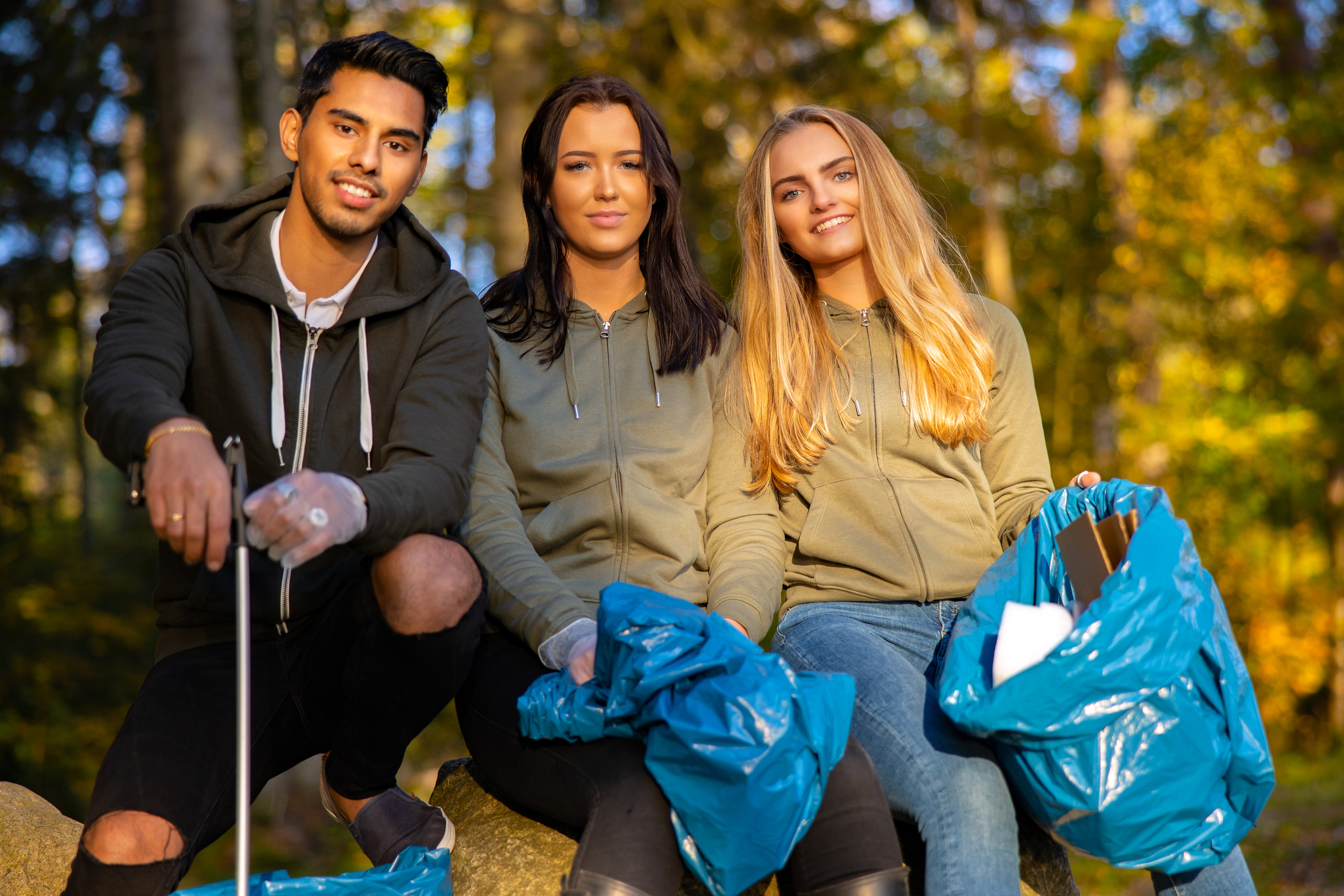 Picking up trash in the community