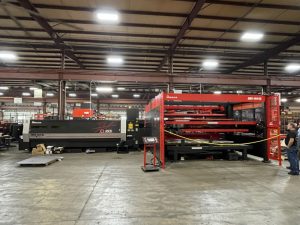 New Amada 9K Fiber laser and automatic sheet loader being installed at Metalworking Solutions